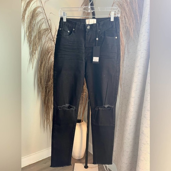 NWT One Teaspoon Freebirds High Waist Skinny Jeans Size 27 Black Distressed - Picture 4 of 10